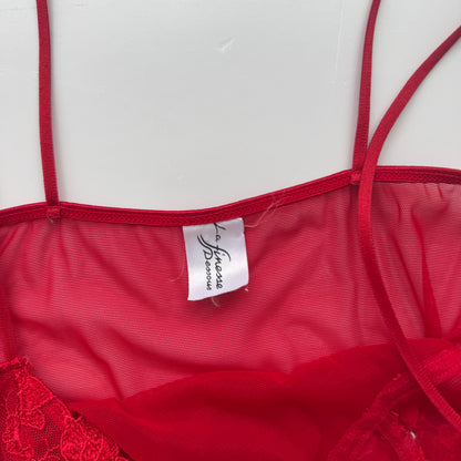 Red Sheer Lace Mini Dress (S)