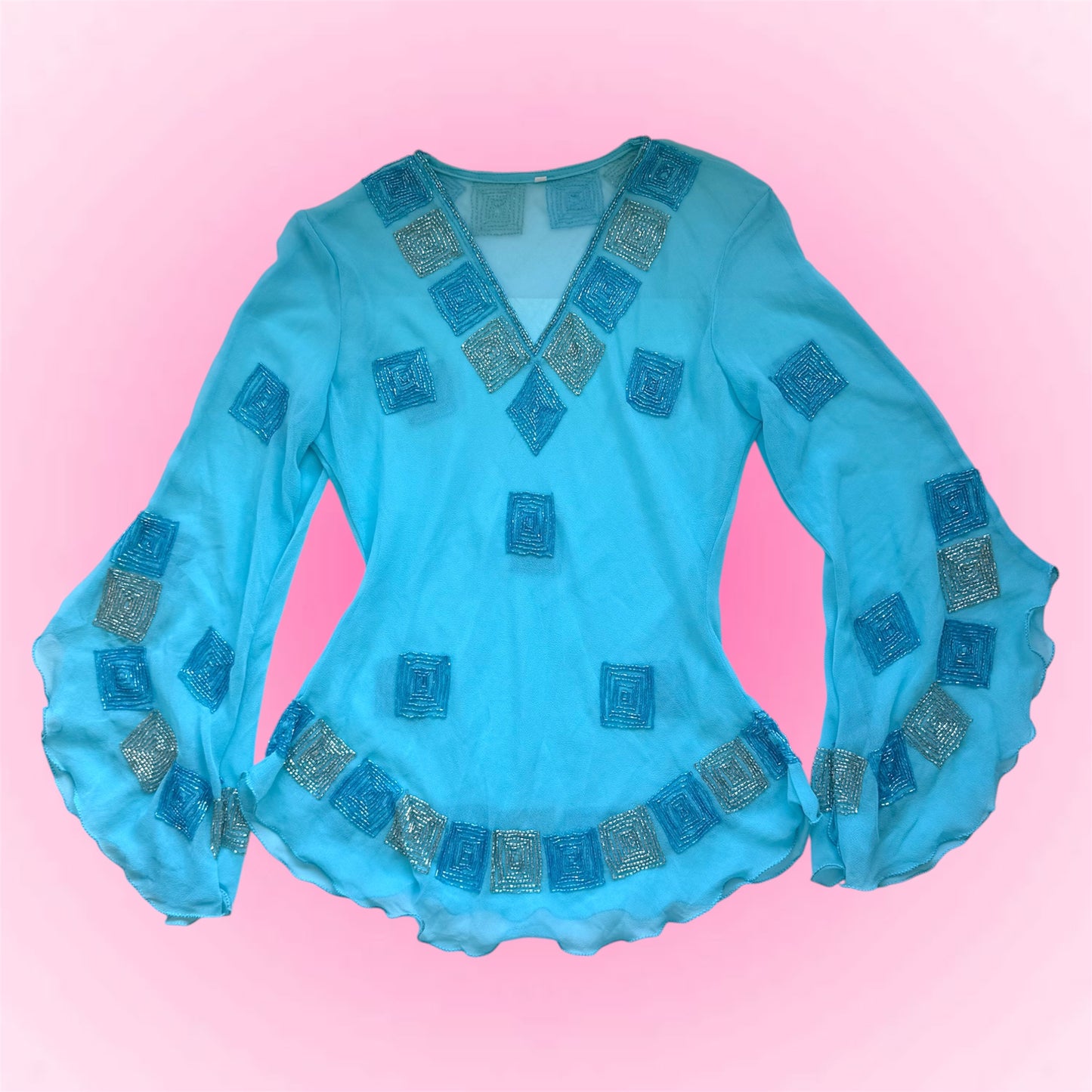 Blue Sheer Embellished Blouse (L)