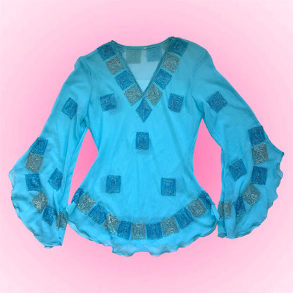 Blue Sheer Embellished Blouse (L)