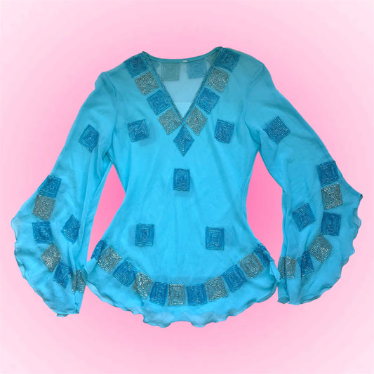 Blue Sheer Embellished Blouse (L)