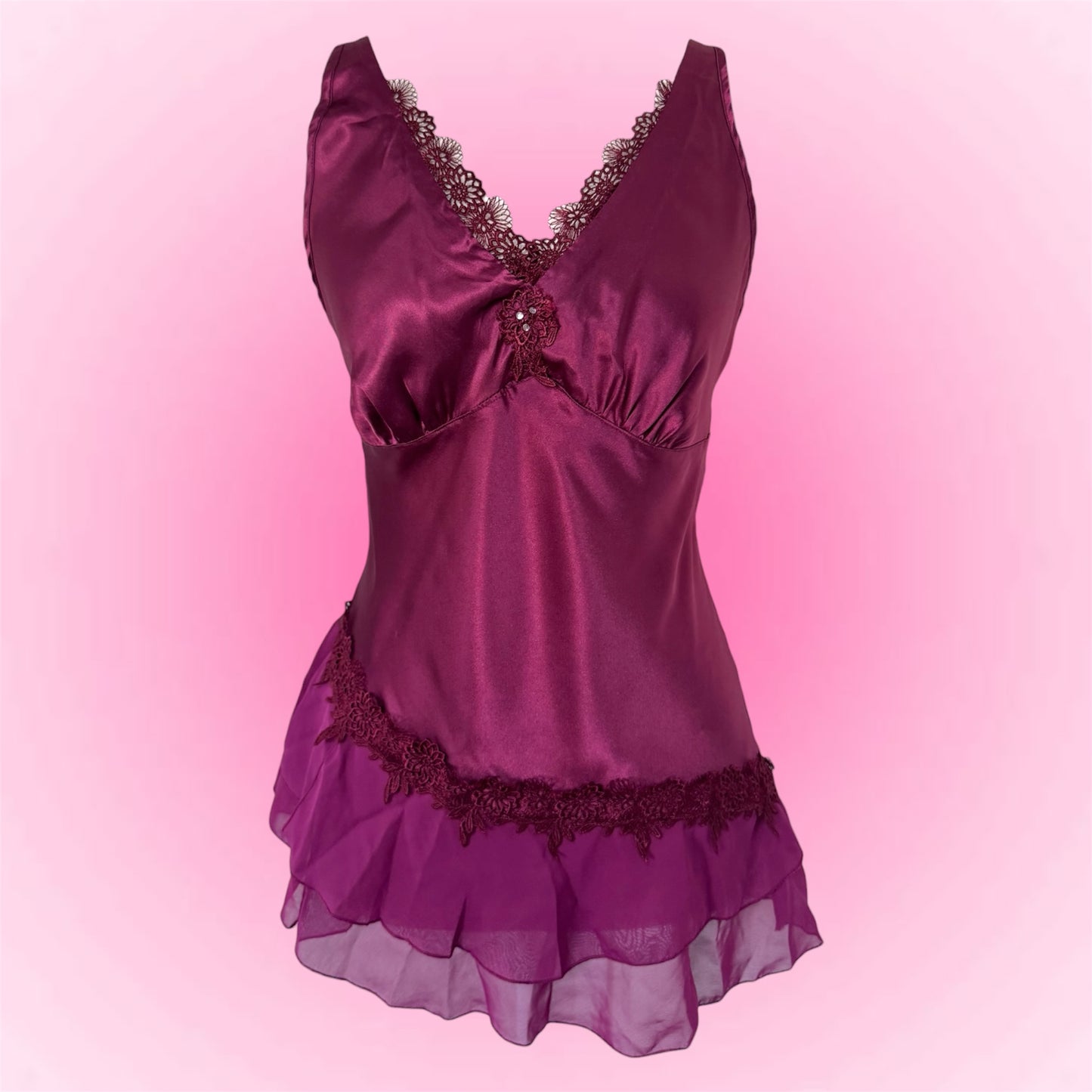 Pink Satin Ruffle Cami (S)