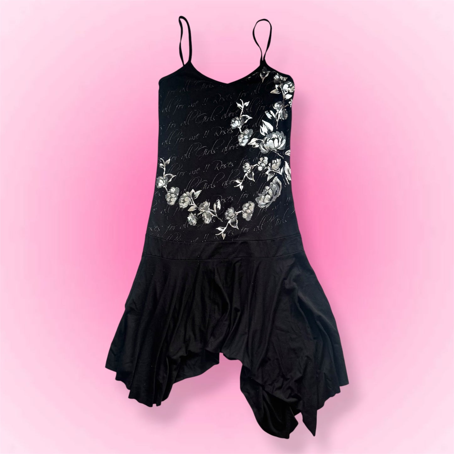 Black Floral Y2K Mini Dress (S)