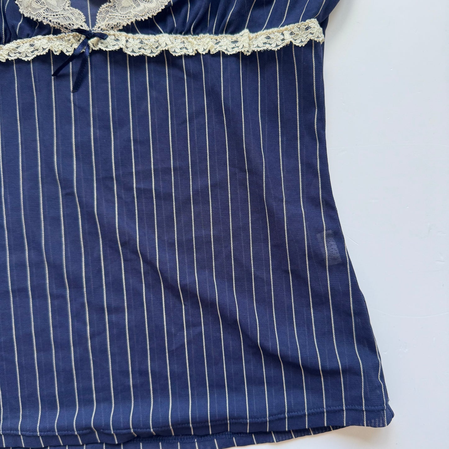 Navy Pinstripe Lace Cami (S)