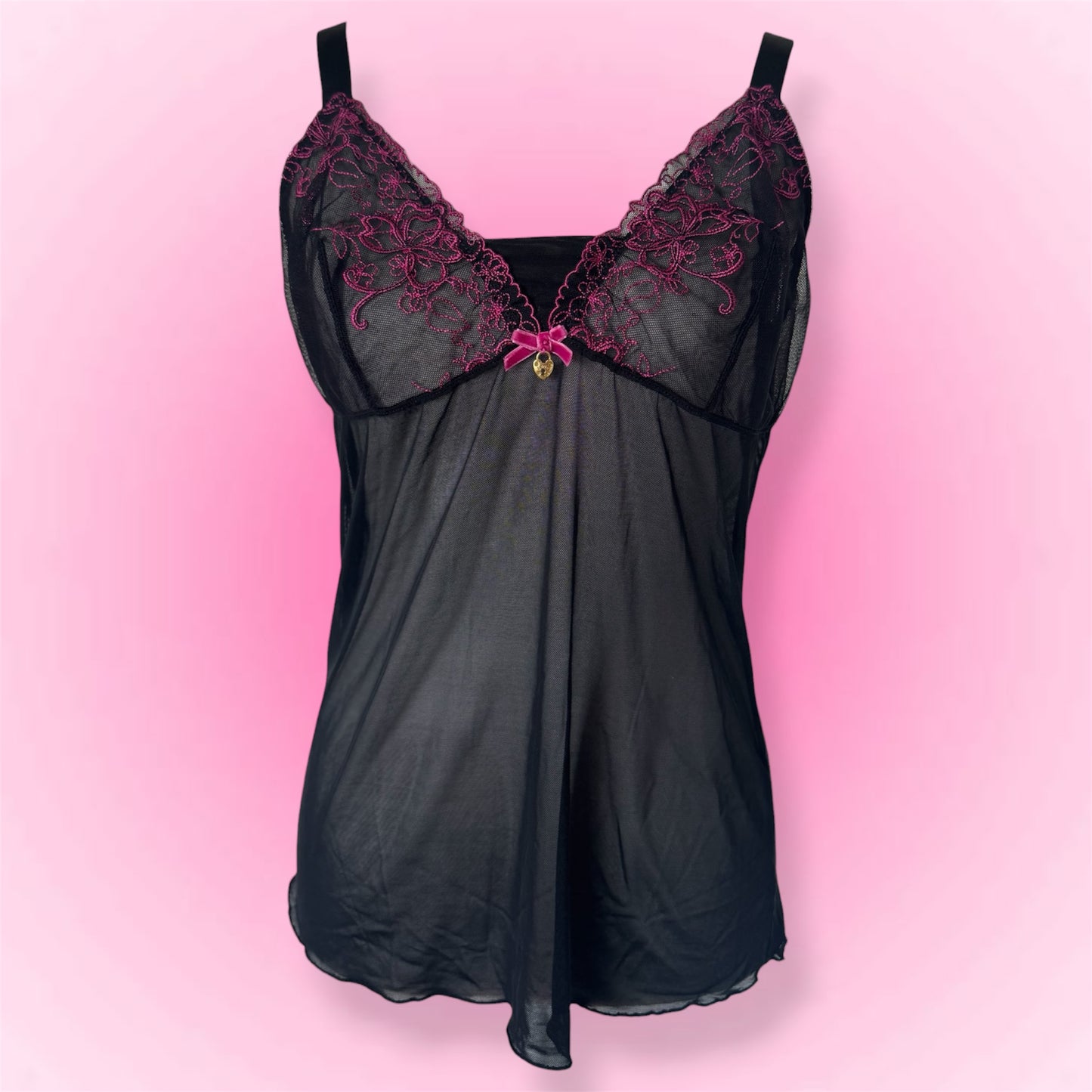 Black Sheer Lace Y2k Top (L)