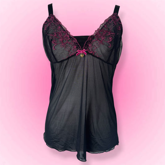 Black Sheer Lace Y2k Top (L)