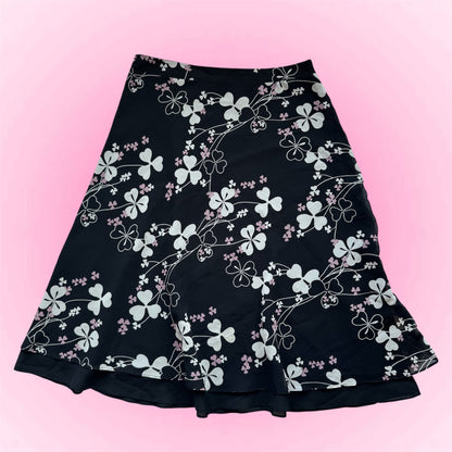 Black floral midi skirt (M)
