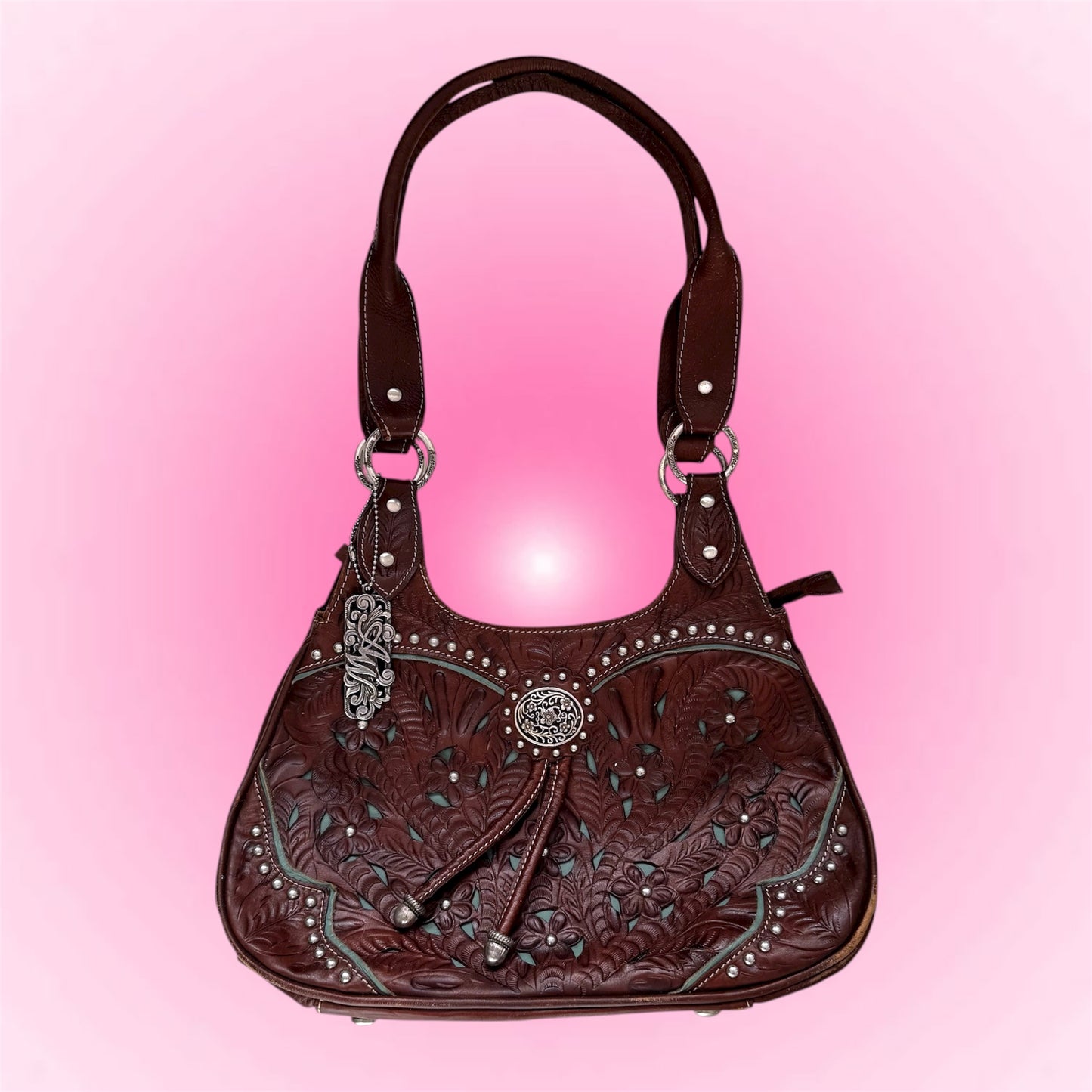 Brown leather shoulder bag