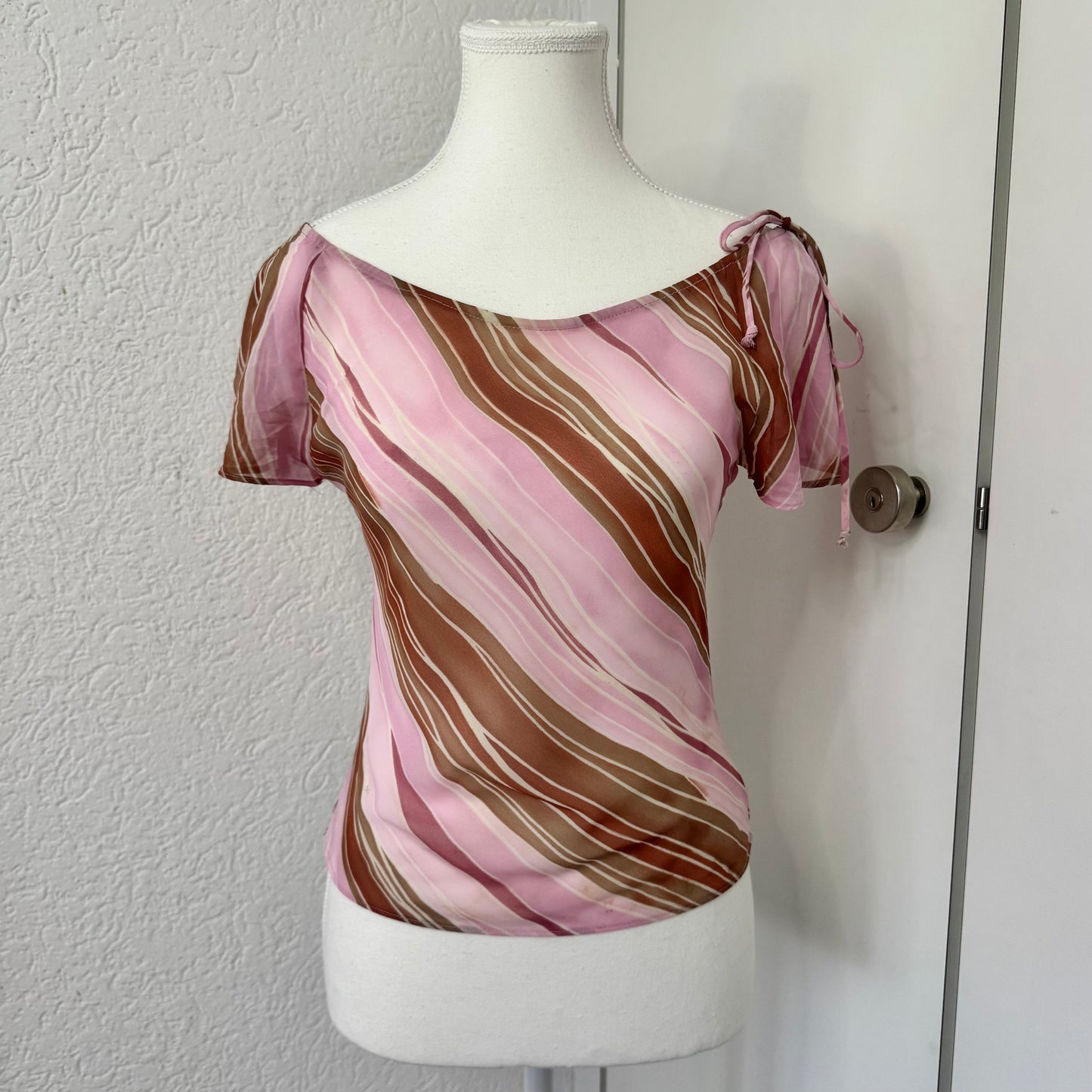 Pink Abstract Mesh Y2K Tshirt (S)