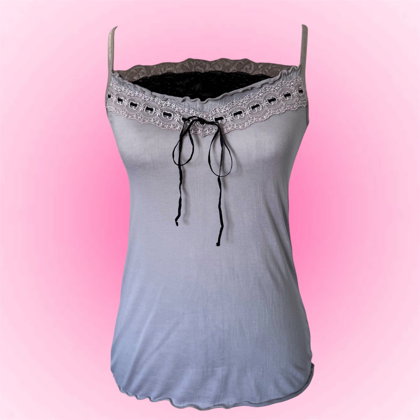 Grey Lace Trim Japanese Cami (S/M)