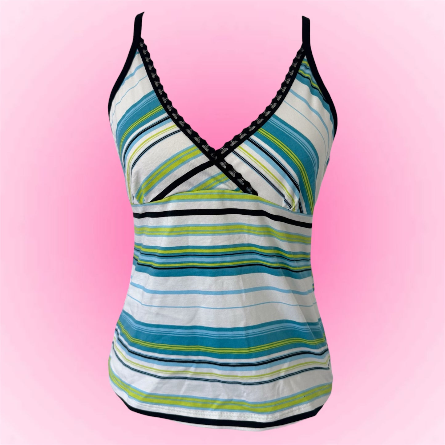 Blue Striped Halter Y2K Cami Top (S/M)