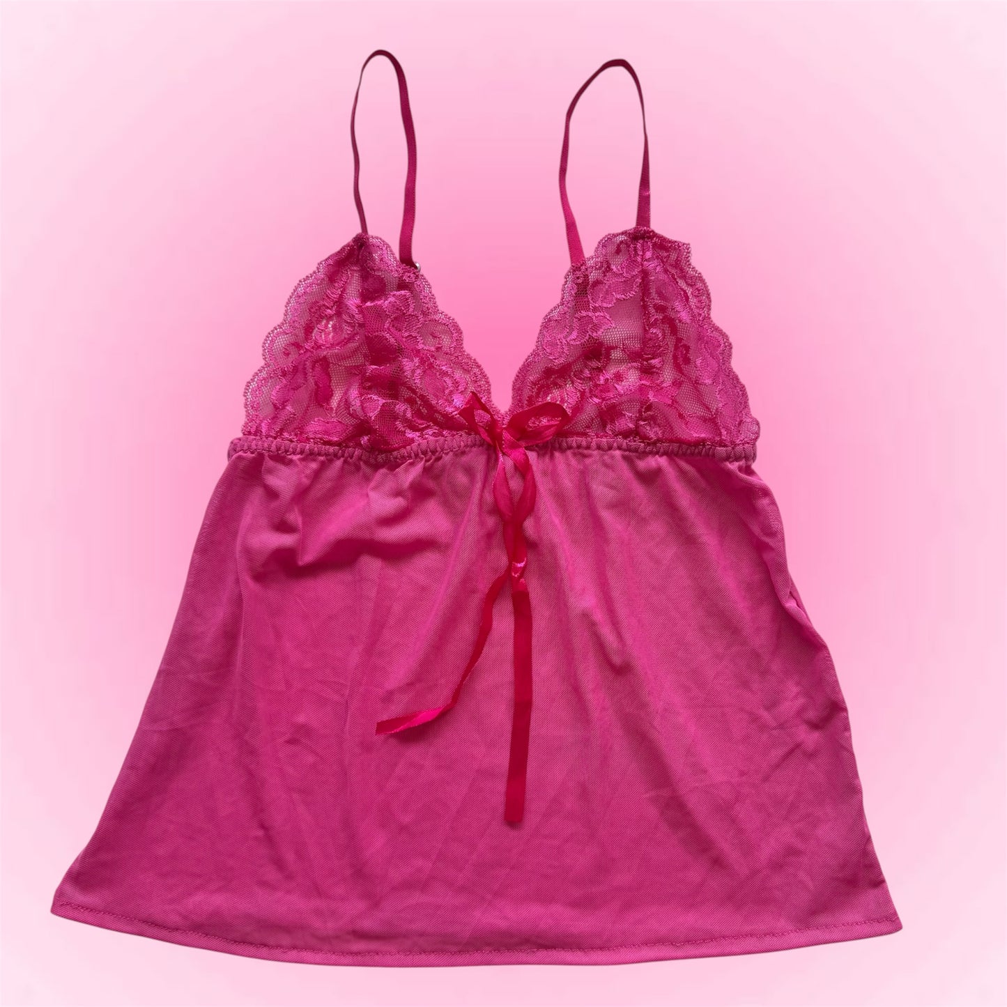 Pink Sheer Lace Y2K Babydoll Cami (S)