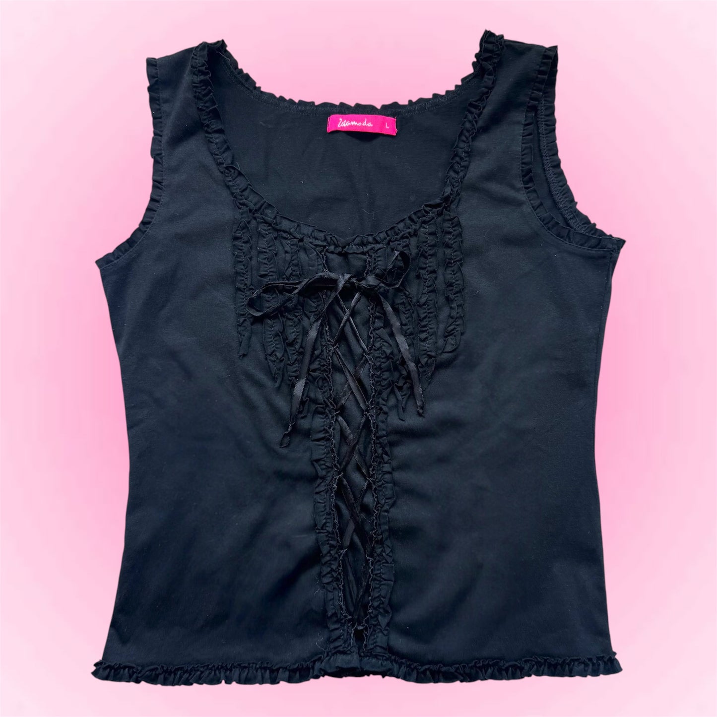 Vintage Lace-Up Sleeveless Top (S)