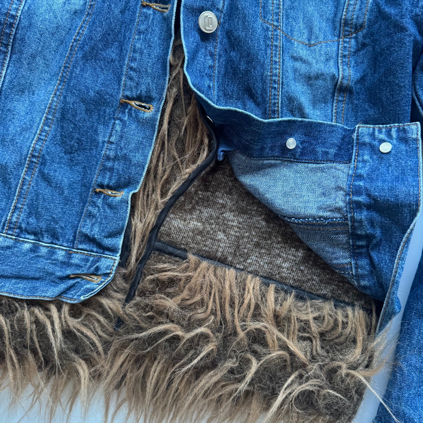 Denim Faux Fur Trim Jacket (XS)