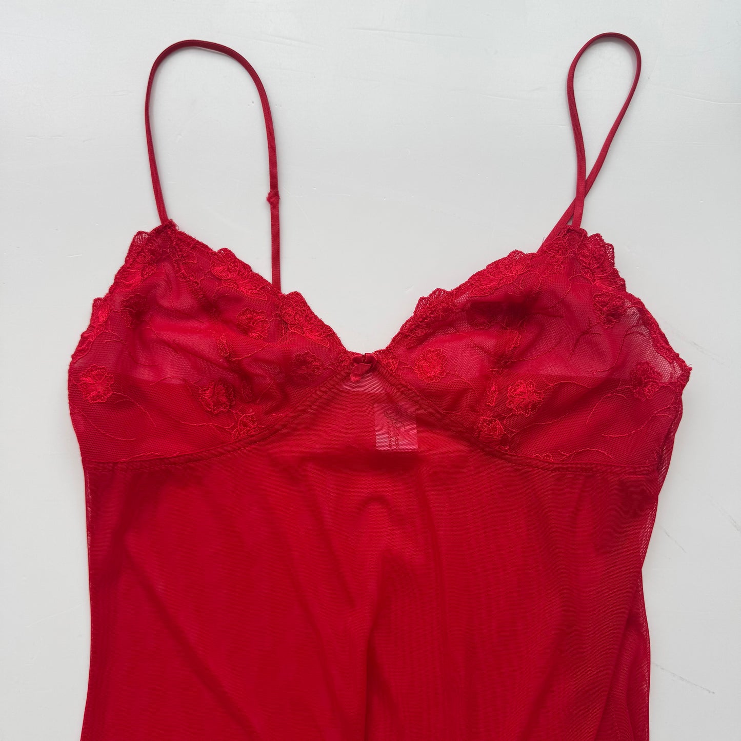 Red Sheer Lace Mini Dress (S)