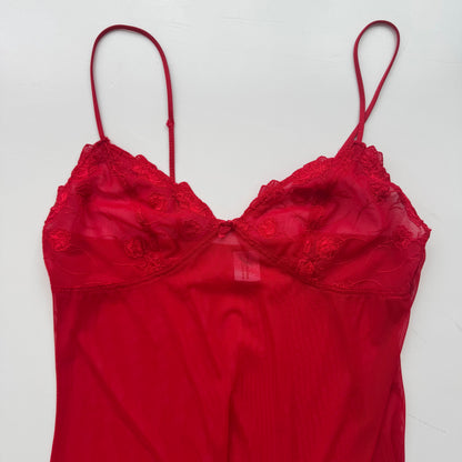 Red Sheer Lace Mini Dress (S)