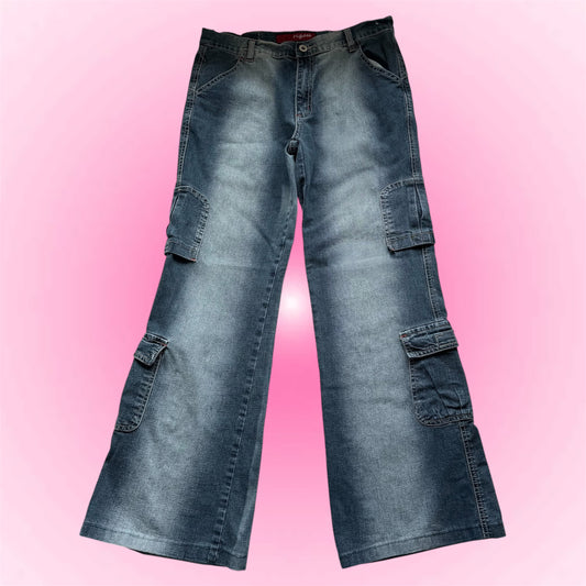 Y2K Wide Leg Cargo Jeans (S)