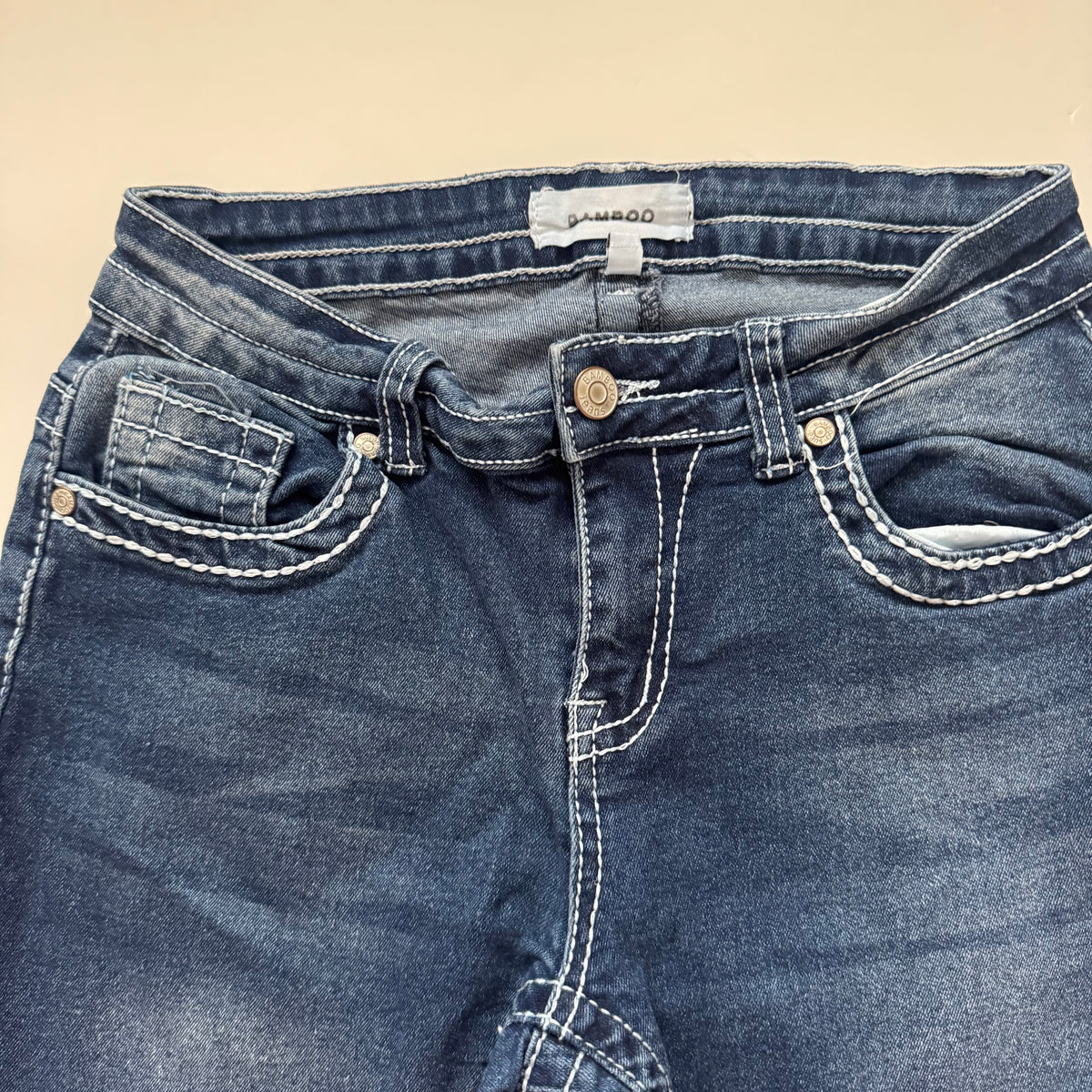 Dark Blue Embroidered Flared Jeans (XS)