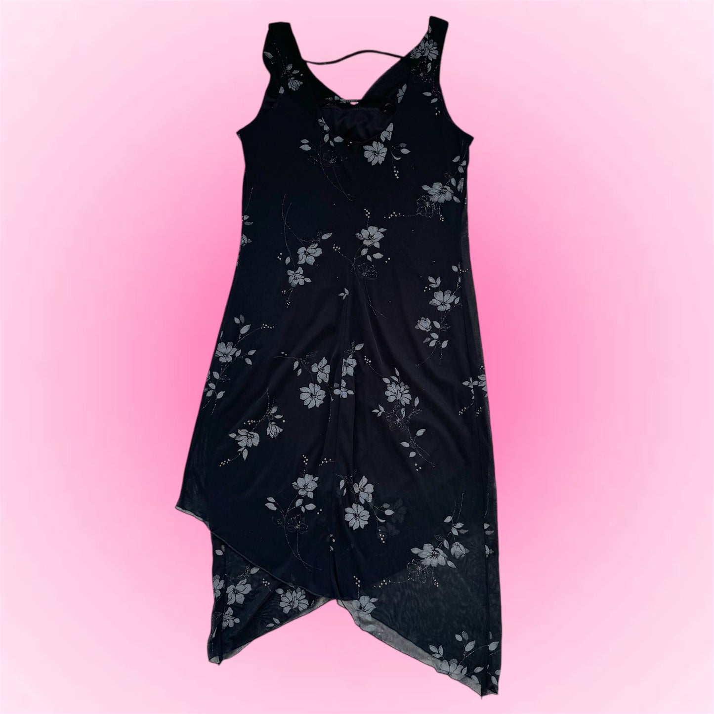 Black Y2K flower dress (L)