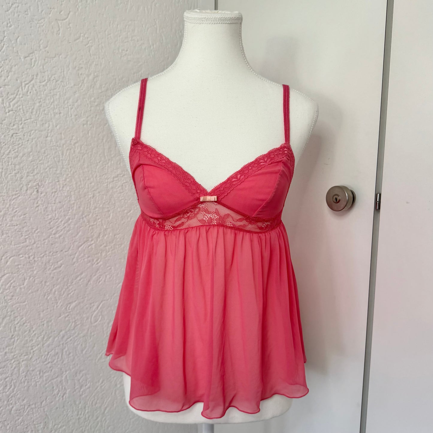 Pink Mesh Babydoll Cami Top (XS)