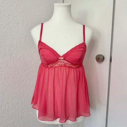 Pink Mesh Babydoll Cami Top (XS)