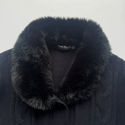 Knit Cardigan Faux Fur Collar (S)