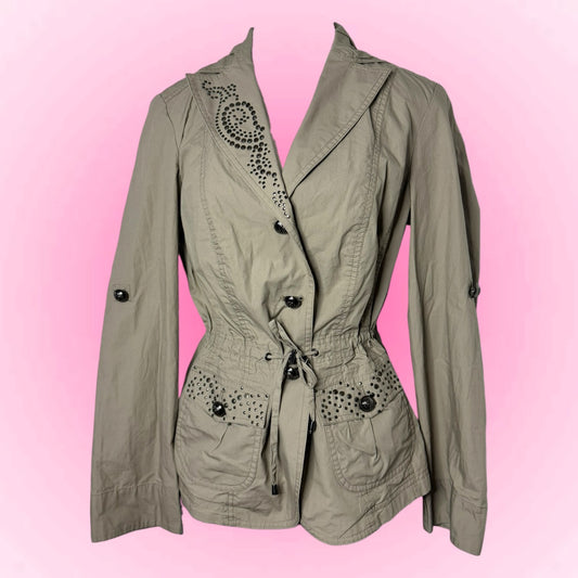 Beige Studded Utility Y2k Jacket (M)