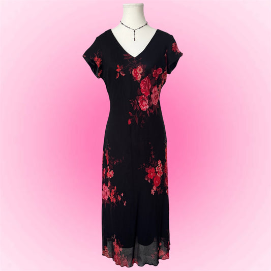 Vintage Floral Midi Dress (M)