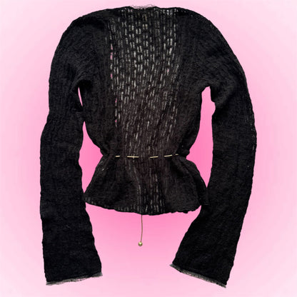 Black Tie-Front Knit Cardigan (S)