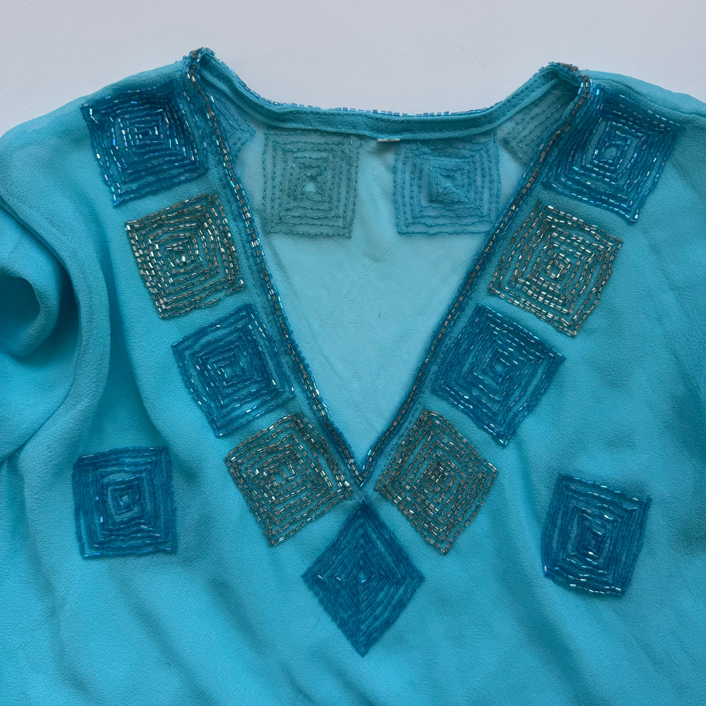 Blue Sheer Embellished Blouse (L)