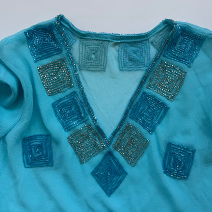 Blue Sheer Embellished Blouse (L)