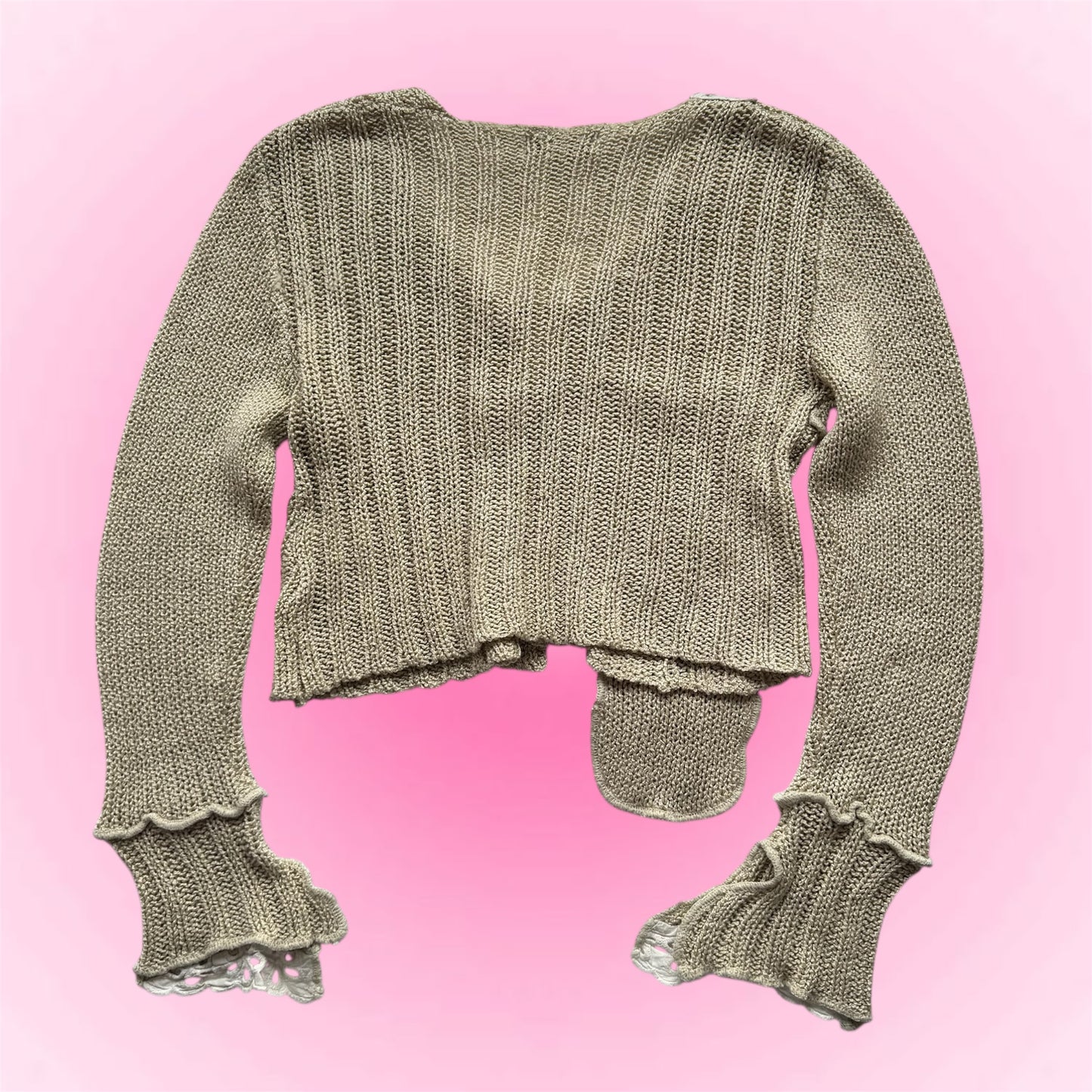 Beige Lace Cropped Cardigan