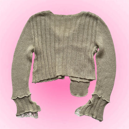 Beige Lace Cropped Cardigan