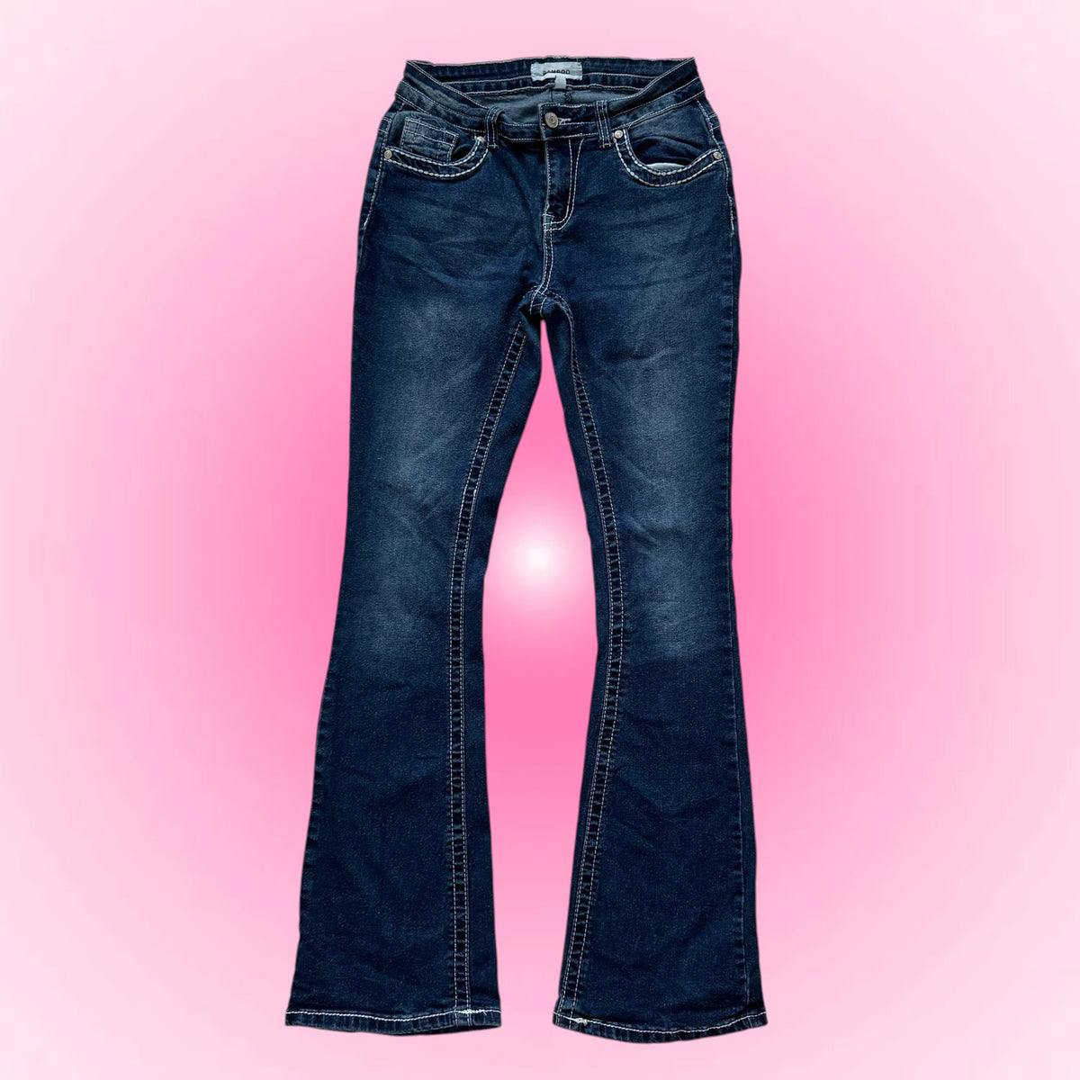 Dark Blue Embroidered Flared Jeans (XS)