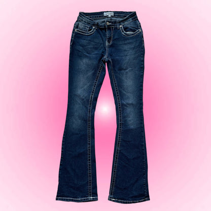 Dark Blue Embroidered Flared Jeans (XS)