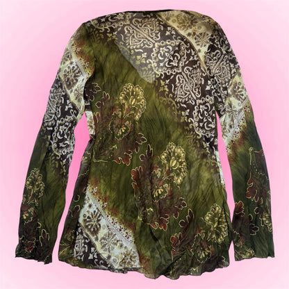 Vintage Boho Sheer Long Sleeve Top (M/L)
