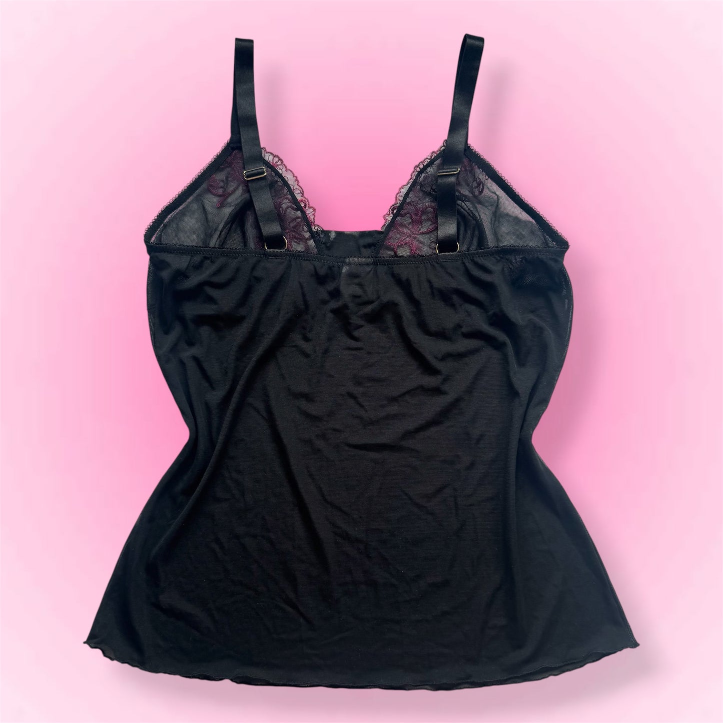 Black Sheer Lace Y2k Top (L)