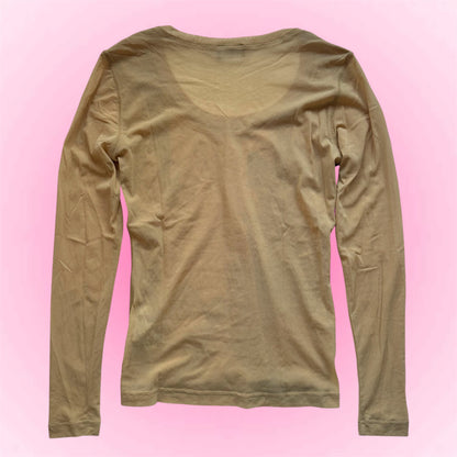 Beige Graphic Long Sleeve Top (S)