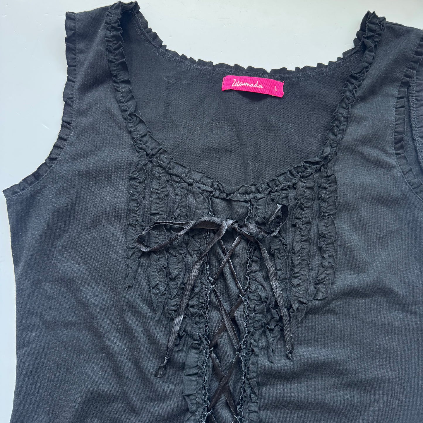 Vintage Lace-Up Sleeveless Top (S)