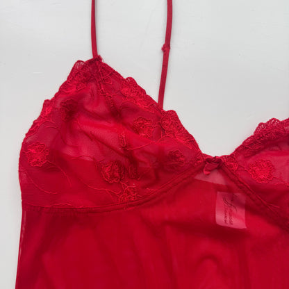 Red Sheer Lace Mini Dress (S)