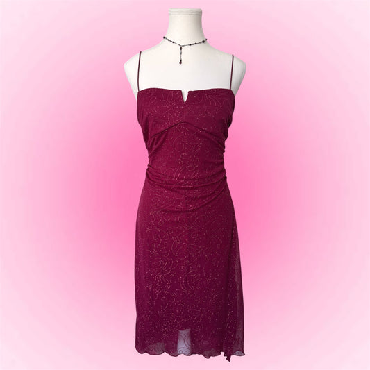 Burgundy Glitter Strapless Dress (XS)