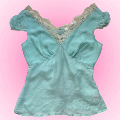 Mint Silk Lace Y2K Top (XS/S)