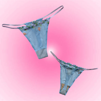 Blue Floral Embroidered Coquette Set (M/L)