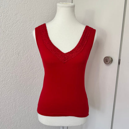 Red Lace Trim Y2K Tank (S)