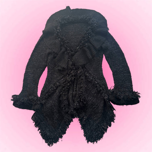 Black Textured Ruffle Cardigan (M)