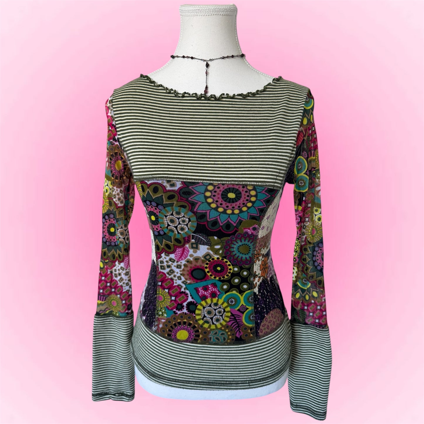 Vintage Floral Patchwork Long Sleeve Top (S)