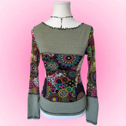 Vintage Floral Patchwork Long Sleeve Top (S)