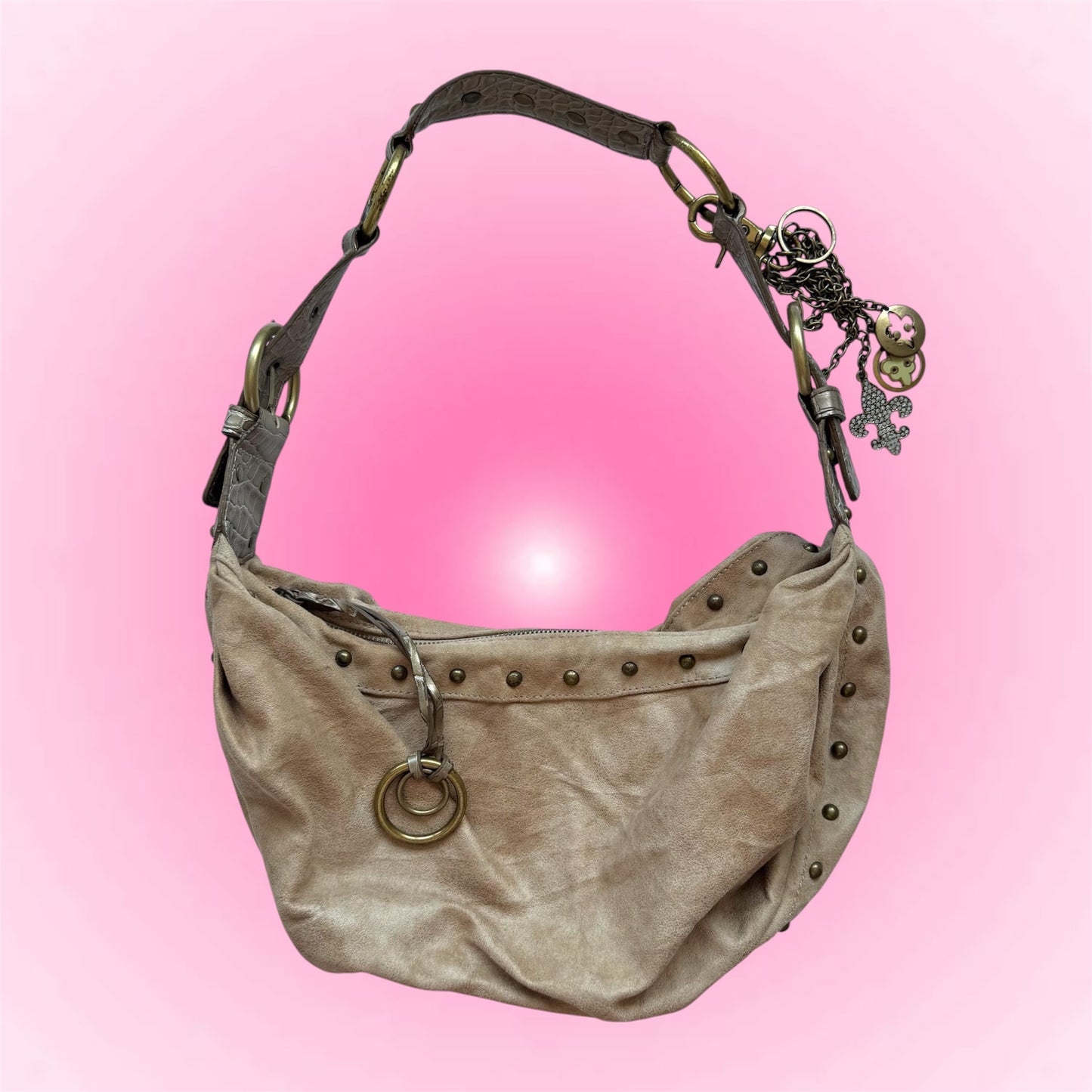 Beige Studded Hobo Bag Kathy Van Zeeland
