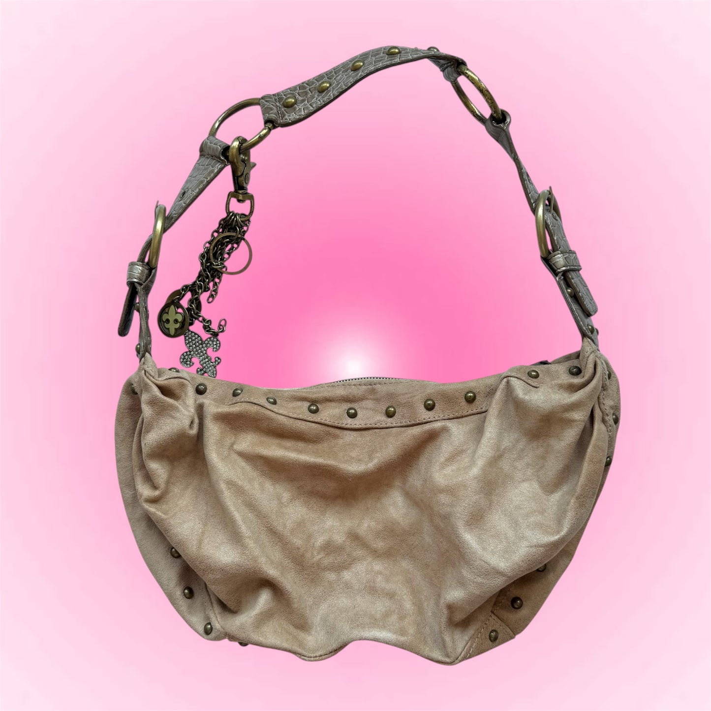 Beige Studded Hobo Bag Kathy Van Zeeland