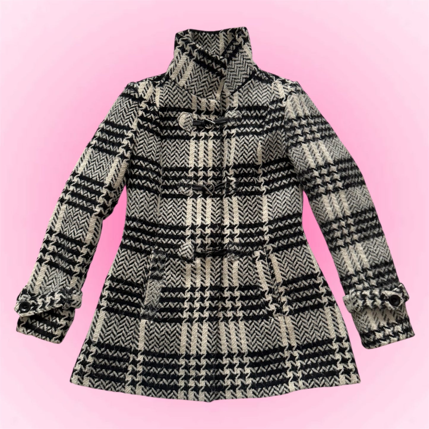 Black & White Plaid Coat (S)