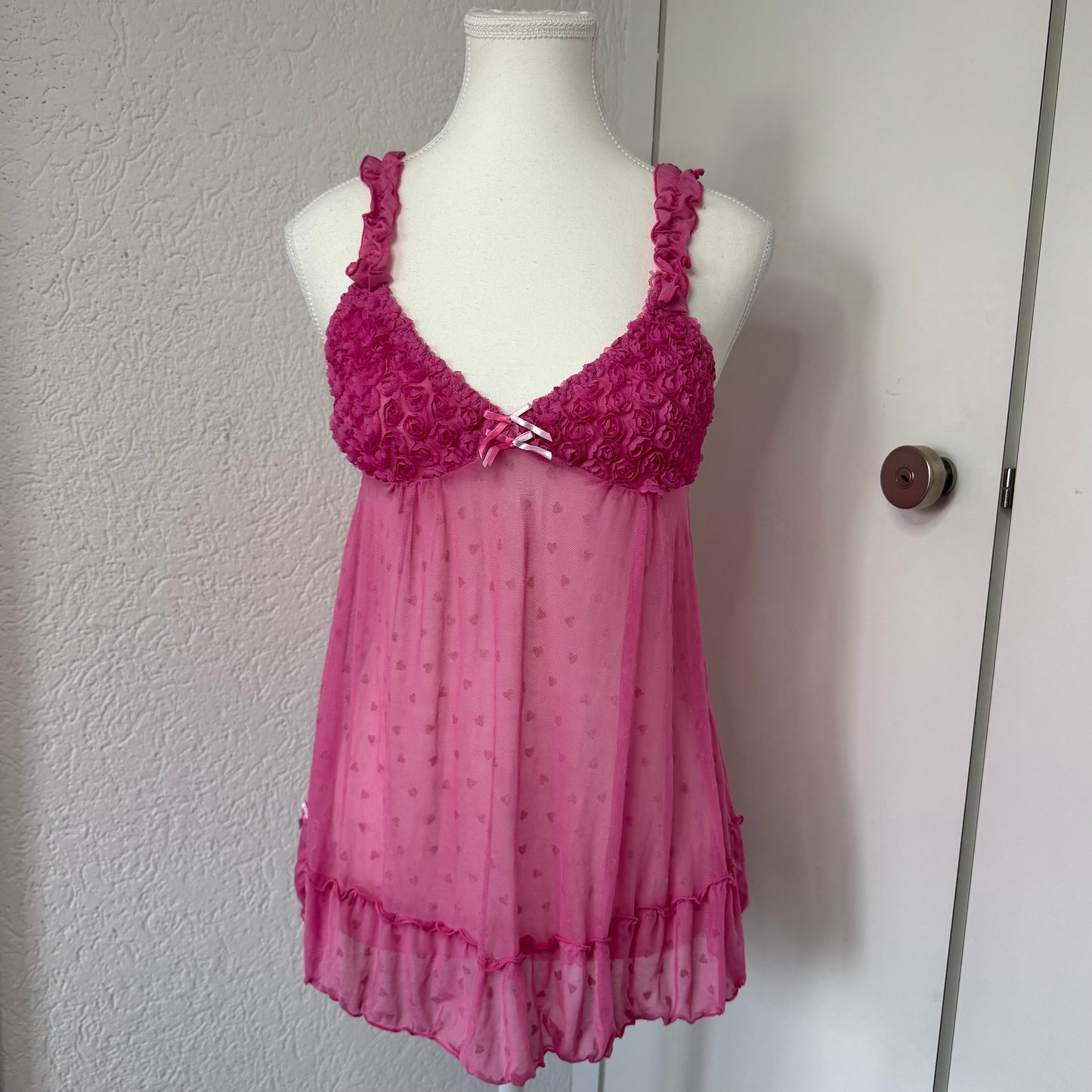 Pink Mesh Babydoll Dress (M)